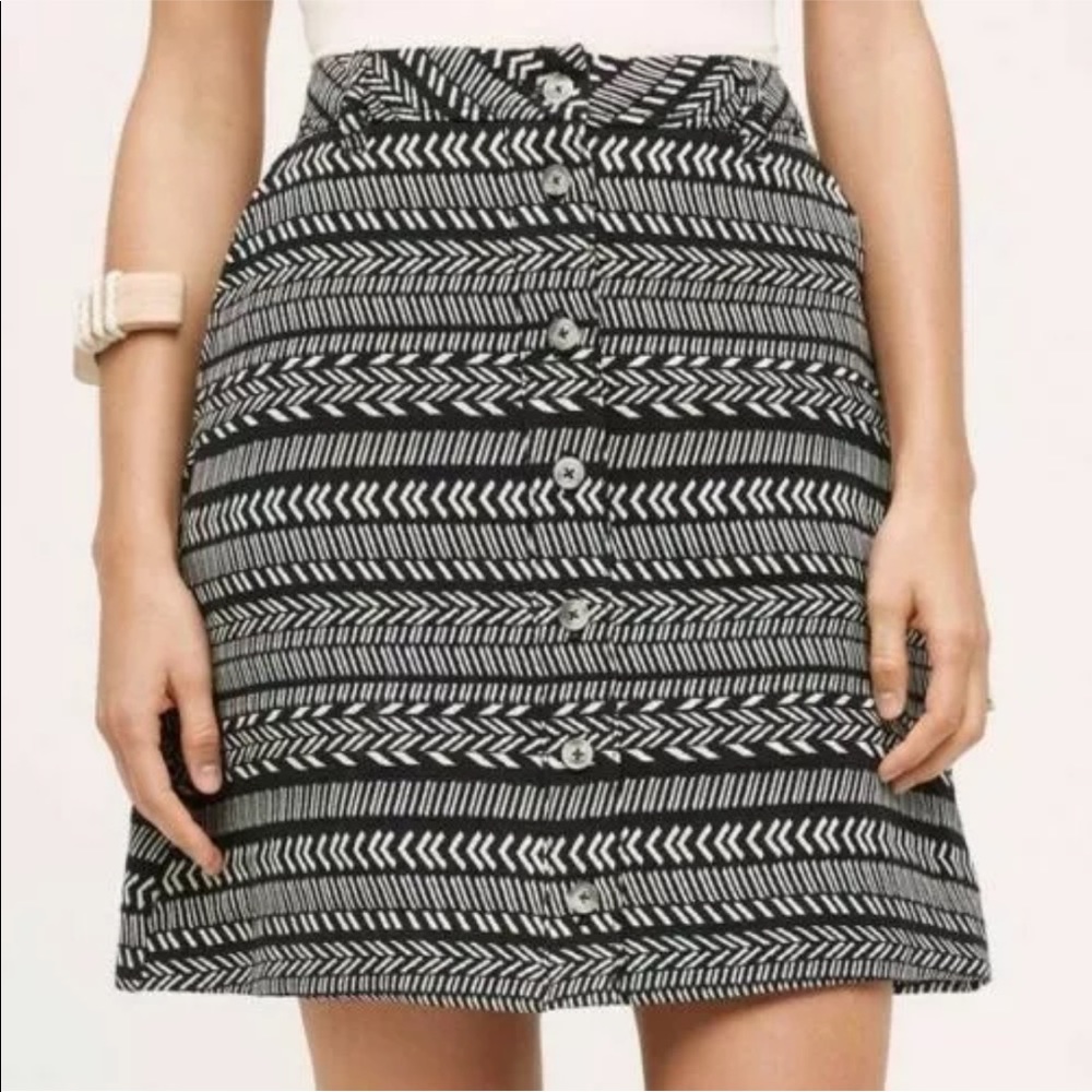 Maeve Anthropologie Fieldnotes Black White Tribal Striped Button Front Skirt 2